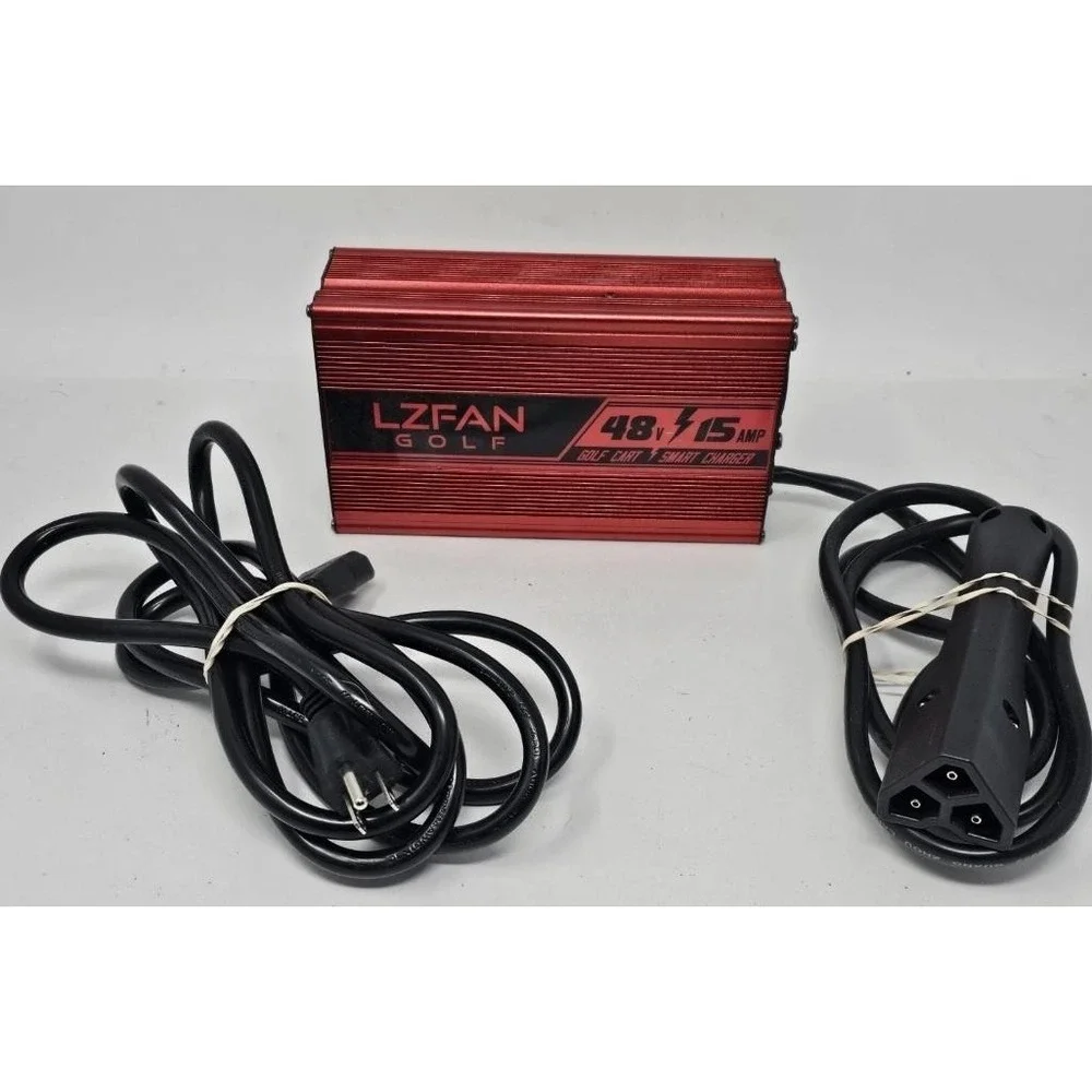 LZFAN Golf Cart Battery Charger 48V 15A Smart 3-Pin Triangle Plug Red Lead Acid